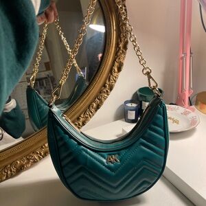 Anne Klein Teal Chevron Shoulder Bag with Gold Chain